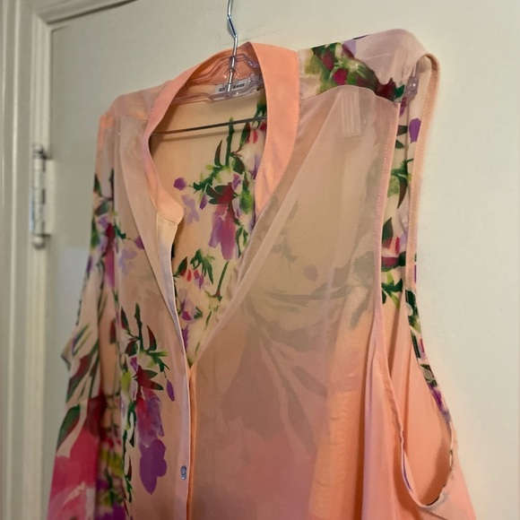 Susan Graver Floral Chiffon Sheer Sleeveless Button Front Top Size 22W - Picture 4 of 10